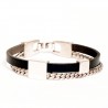 bracelet en cuir véritable et chaine métal argenté