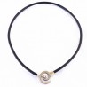 Collier ras de coup en cuir et spirale argent